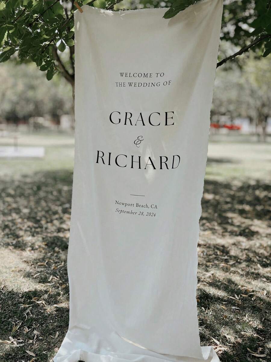 Customized Wedding Welcome Sign, Wedding Fabric Welcome Banner, Modern Wedding Welcome Banner, Customized Fabric Wedding Banner, Boho Wedding, Bridal Shower Sign, Personalized Name Wedding Sign, Minimalist Welcome Sign, Fabric Welcome Banner, Wedding Decor, Customized Fabric Wedding Sign, Personalized Party Decor, Minimalist Sign, Fabric Sign, Wedding Welcome Sign, 3 Fabric Options For Banner, Personalized Party Decor, Minimalist Sign, Fabric Sign, Wedding Welcome Sign - Multicolor - View 1