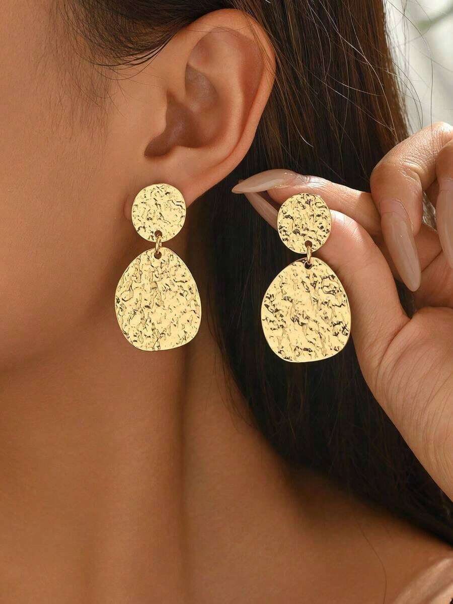 1 par de pendientes largos colgantes de metal asimétricos con diseños geométricos exagerados, en forma de espiral, pluma, S, lágrima asimétrica, lazo, círculo hueco y línea geométrica, adecuados para uso diario y fiestas, diseñados para mujeres elegantes y encantadoras - Dorado 15 - Ver 1