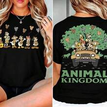 Disney Women's T-Shirt 1PC Licensed "Animal Kingdom Mickey & Friends Safari Balloons Double‑Sided" Cartoon Printed Oversized T‑Shirt, Short Sleeve Tee For Disney Travel, Vacations & Theme Parks. 2026 New Style, Ideal For Family Outings & Matching Outfits, Unisex For All Ages. High‑Quality Cotton Fabric, Soft & Breathable. Front Side‑By‑Side Safari Characters & Back Jungle Scene Print Design, The Best Gift For Disney Fans & Animal Kingdom Vacation Lovers. - màu đen - Xem 6