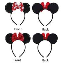 2pcs Disney Red Mouse Ear Sequin Headband, Shiny Bow Headband, Travel Essential Accessory, Girls Princess Costume Decor - Ear Headband - View 2