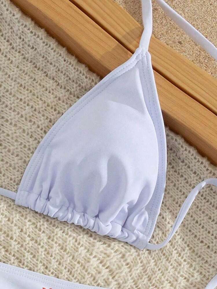 Conjunto de bikini de 3 piezas/set: Top halter casual y sexy con cubierta de malla floral transparente, Bottom de traje de baño con lazos laterales, tela con estiramiento moderado, adecuado para vacaciones, playa, actividades en la piscina, fiestas en la playa, vacaciones de verano - Multicolor 4 - Añade 3