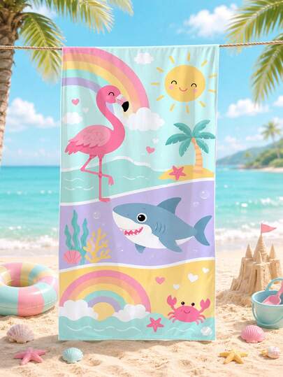 1 chiếc khăn tắm bãi biển trẻ em họa tiết hoạt hình hồng hạc cá mập màu macaron, khăn choàng bãi biển sợi microfiber siêu mềm khổ lớn, khăn tắm siêu thấm hút, phù hợp du lịch, hồ bơi, lặn, lướt sóng, yoga, cắm trại, nhiều kích cỡ, phụ kiện bãi biển, dùng cho bãi biển, hồ bơi, du lịch, cắm trại, yoga