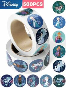 500pcs Disney Frozen Roll Stickers - Elsa & Anna Princess Self-Adhesive Round Labels, Suitable For Phone Cases, Gifts, Envelopes, Scrapbooks, Party Favors, Teen DIY Decoration - Navy Blue - View 1
