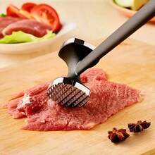 1pc Stainless Steel Meat Tenderizer, Double-Sided Meat Mallet, Steak Pounder, Kitchen Tool, Meat Tenderizing Hammer, Suitable For Picnic, Travel, Camping, BBQ - Metal Material - Black and Silver - View 1