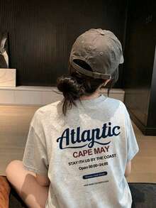Women's Fashion Loose Casual Round Neck Letter Slogan Print Short Sleeve T-Shirt, Versatile For Summer - Light Gray - View 3