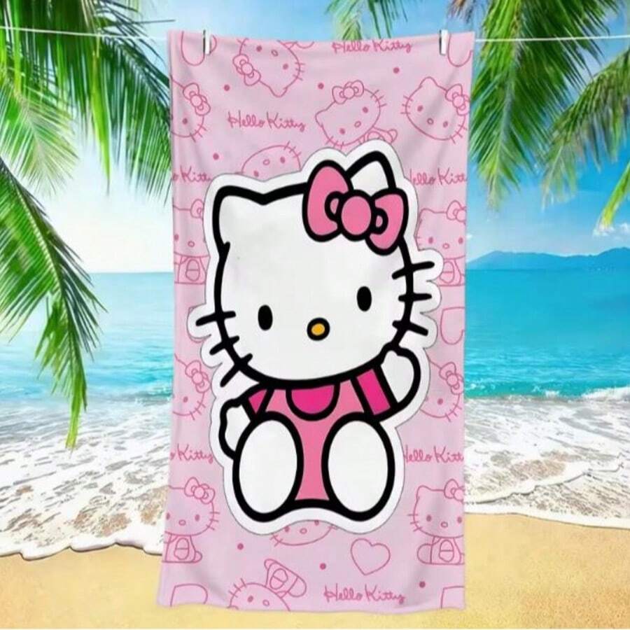 SANRIO 1条粉色Hello Kitty主题沙滩巾 - 卡通主题必备单品,适合海滩、游泳、户外露营和旅行。这款超大尺寸、吸水性强、速干的沙滩巾非常适合旅行、泳池或浴室使用。 - A - 查看 1
