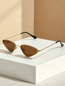 1 Pair New Triangle Ocean Lens Small Frame Metal Fashion Street Style Decorative Fashion Glasses - Golden Tea - View 7