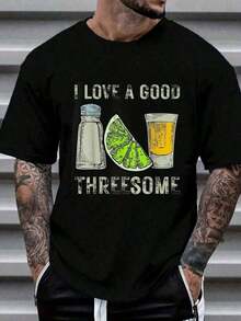 Funny T-Shirt With 'I Love A Good Threesome' And Tequila Print For Bartenders, Casual Graphic Tee For Men And Women, Short Sleeve T-Shirt, 180G Heat Transfer Print, Available In Sizes S-3XL, Suitable For Daily Life, Home, Office, Shopping, And Other Occasions. PIQB - 黑色 - 查看 5