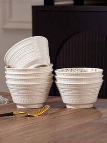 2/4 piezas Tazones de cerámica con relieve floral, de 4.5 pulgadas, tazones de sopa y ensalada con estampado floral de estilo Ins, tazones de pasta de alta calidad, tazones de arroz para restaurantes, juego de vajilla para reuniones familiares, fiestas de cumpleaños, aptos para lavavajillas y microondas - Multicolor - Ver 3