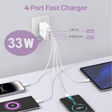 4口快速充電器，多個USB接口 - 耐用多功能USB充電適配器，兼容 17/16/15/14/13/12/8/XR、Galaxy S24 Ultra/S23/S22/S21、Pixel及更多設備 - 查看 5