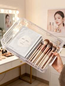 1pc/2pcs Makeup Storage Box, Face Mask Storage Box, Dustproof Waterproof Covered Skincare, Makeup Brushes, Eyebrow Pencils Storage Box, Perfume Organizer, Suitable For Refrigerator Storage, Accessory & Hair Accessory Storage, Kitchen Tool Organization, School Supplies Display Rack - Transparent - View 6