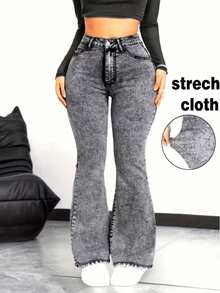 Women's Graphite Flare Jeans, High Waist With Lycra Stretch, Shaping, Butt-Lifting, Bell Bottom Style - 深灰色 - 查看 3