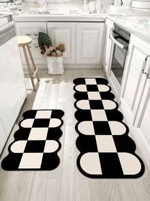 1pc Of Black And White Contrast Rubber Cushioned Kitchen Mat, A Water-Absorbing Mat That Is Easy To Clean And Suitable For Use In Kitchens, Bathrooms, And Other Areas. It Is Suitable For Use Throughout The Year And For Various Holidays. - Black and White - View 8