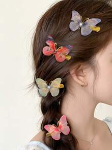10pcs/Set Vintage Gradient Butterfly Hair Clips, Women's Hair Accessories, Ethereal Girl Hair Pins, Bangs Side Clips, Exquisite Tulle Elegant Rhinestone Design, Daily Use - Multicolor - View 4