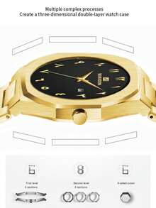 VA VA VOOM Men's Octagonal Quartz Watch, Arabic Numeral Dial, Brushed Stainless Steel Band, With Date, Sports Business Wristwatch - one-size - View 6