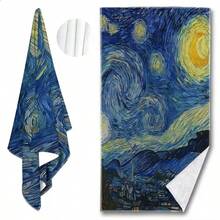 1件梵谷星空風格柔軟毛巾，經典星夜印花圖案，超吸水快乾超細纖維沙灘巾，適合海邊度假、海灘派對、戶外露營，送給朋友和夏季假期的理想禮物 - A - 查看 7
