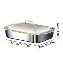 2-Piece Set: 1 Deep Pot + 1 Stainless Steel Rectangular Baking Pan With Handle Lid - Large Durable Stainless Steel Baking Pan - Thickened Rectangular Baking Pan, Perfect For Grilling, Ideal For Outdoor BBQ, Camping And Oven Cooking - Great Choice For Holiday Gatherings - A - View 8