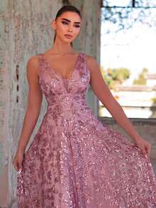 Faeriesty Đầm nữ thanh lịch cổ chữ V không tay dáng chữ A đính sequin - Nhẹ nhàng và thướt tha, thích hợp cho mùa xuân/hè - Hoàn hảo cho khách dự đám cưới, dạ hội, sự kiện thảm đỏ, tiệc nghỉ hè. - Màu tím - Xem 4
