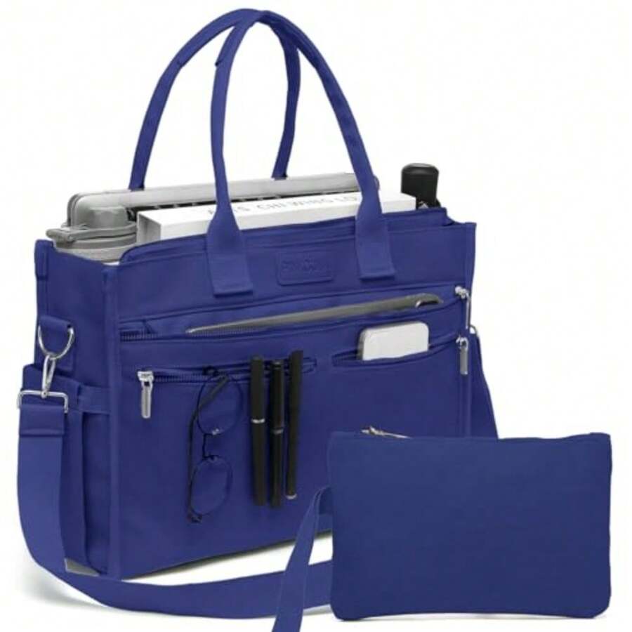 Juego de bolsas de lona para mujer, bolsos de hombro grandes, bolso cruzado para portátil, trabajo, profesor, universidad, viajes - 06 - Azul - Ver 1