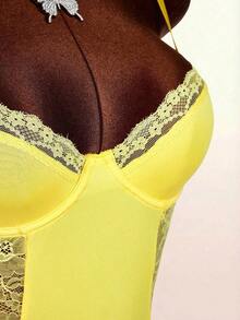 Mono Sexy con Encaje y Parches para Mujer de - Amarillo - Ver 9