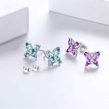 Butterfly Trio Jewelry Set - Amethyst Birthstone Necklace, Earrings, And Ring Series, Suitable For Daily And Birthday Surprises - Purple - View 9
