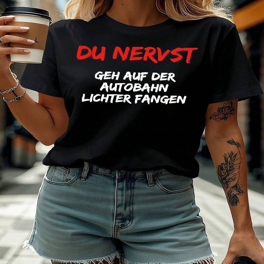 Estás molesto Autobahn Pase Carta Imprimir T - Camiseta Wo primavera - verano corto - Sve Crew - cuello casual T - camiseta, ocio diario, regalo del día - Negro - Ver 1