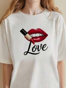 Funny Lipstick Design T-Shirt-1 - White 2 - View 5