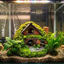 3pcs Set Double-Layer Moss Cottage With 2pcs Seaweed, Realistic Resin Cave Hideout With Multi-Entrance Design, Natural Landscape Aquarium Decor Suitable For Betta Fish And Small Ornamental Fish - A - View 4
