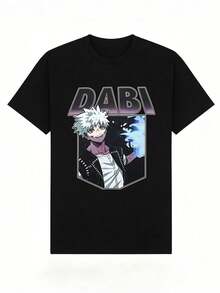 Camiseta informal de manga corta y cuello redondo para niñas, tejido suave con personaje Dabi de anime, para primavera y verano.Black - Negro - Ver 5