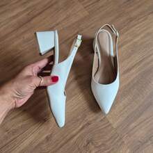 Women's Slingback Pump With 5cm Block Heel - Comfortable And Stylish - White - View 9