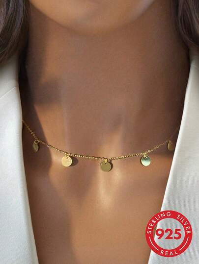 1 chiếc vòng cổ tua rua đính sequin tròn bằng bạc Sterling S925, thích hợp làm quà tặng trang sức cho phụ nữ, lễ đính hôn, đám cưới, vòng cổ tượng trưng cho lời hứa vĩnh cửu.