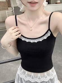 Áo hai dây màu đen gợi cảm, áo croptop ôm sát viền ren, tôn dáng khoe eo. - màu đen - Xem 2