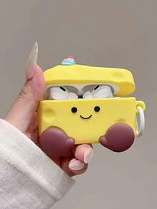1pc Cute 3D Cheese Cake Silicone Headphone Case, Compatible With AirPod1/2/3/4/Pro, Shockproof Protective Cover With Keychain - Yellow - View 10