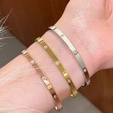 1 pieza Pulsera de acero inoxidable con diamantes de imitación de triple hilera que no se decoloran, diseño exclusivo, elegante y versátil con un toque de lujo. - Tres filas de pulseras estrelladas - Ver 7