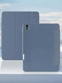 1件純色右側筆槽三折平板保護殼 煙紫色，適用於 iPad Mini6/Mini7/Air/Air2/9.7/10.2/10.5/Air4/Air5/10.9/Pro 11"/10th Gen/ Air 11-In.(M2)-2024/ Pro11-In.(M4)-2024/Air 11-Inch (M3) 2025，不含筆，三折支架，內置筆槽，TPU軟邊，全方位防摔耐磨，蜂巢散熱，自動休眠/喚醒，簡約輕便可折疊平板保護殼，筆槽版 - 燻衣紫 - 查看 2