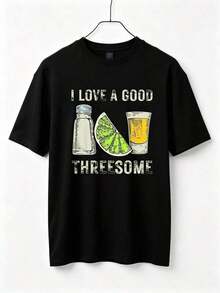 Funny T-Shirt With 'I Love A Good Threesome' And Tequila Print For Bartenders, Casual Graphic Tee For Men And Women, Short Sleeve T-Shirt, 180G Heat Transfer Print, Available In Sizes S-3XL, Suitable For Daily Life, Home, Office, Shopping, And Other Occasions. PIQB - 黑色 - 查看 6