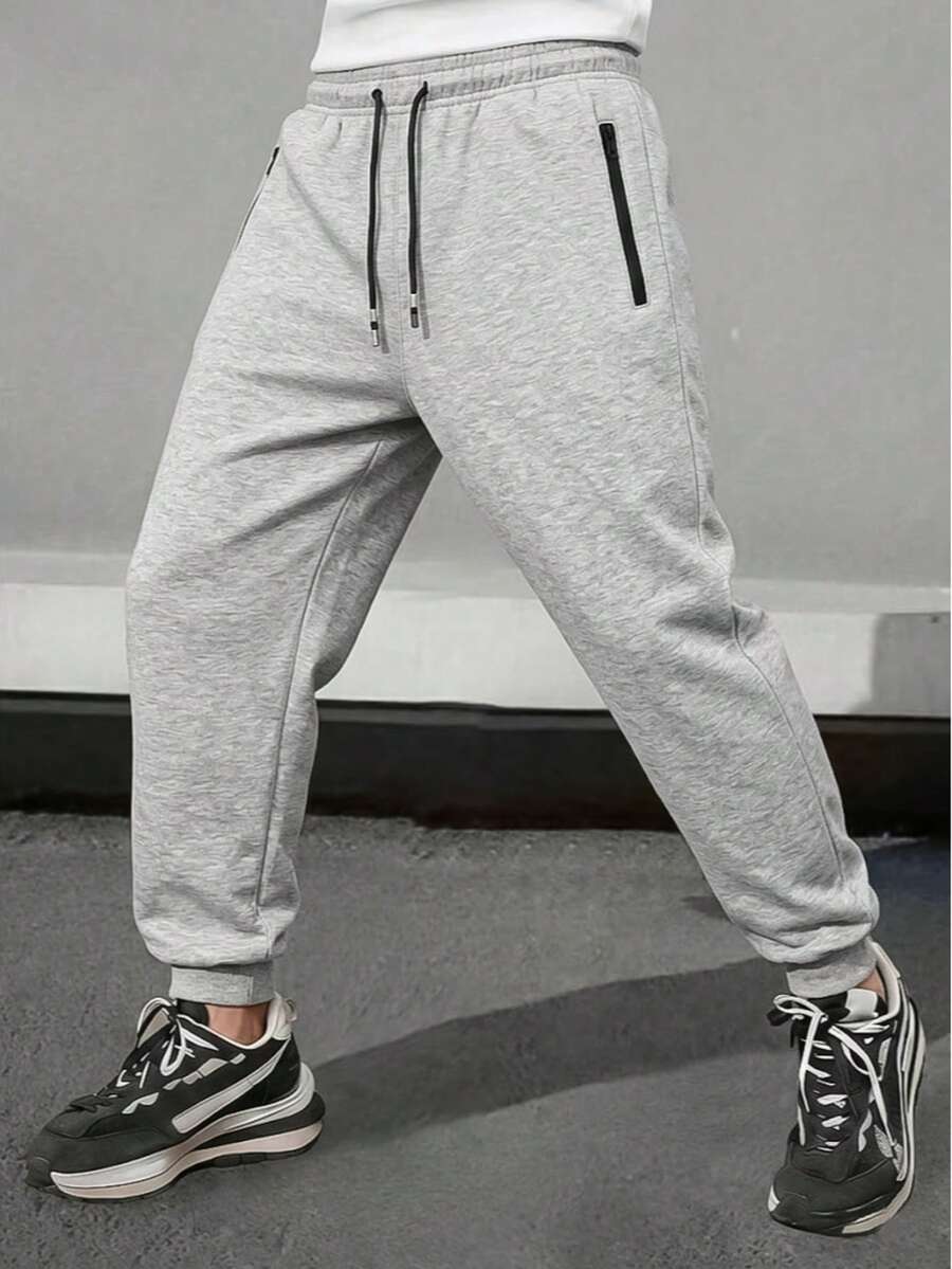 Grey Floral Men's Joggers | Casual Drawstring Sweatpants With Zipper Pockets, Suitable For Daily Wear And Fitness - Grey - View 1