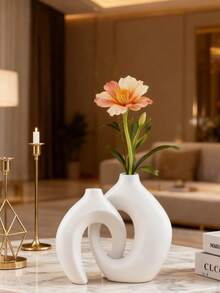 1 Set Flower Vase - Wreath Shaped Modern Vase, Creative White Minimalist Style Decorative Vase, Suitable For Living Room, Foyer, Bookshelf, Fireplace Mantel, Centerpiece - Multicolor 1 - View 12