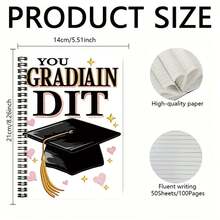 100-Page Graduation Season Exclusive Spiral Notebook, Cover Printed With "YOU GRADUATE" And Graduation Cap Design, Full Of Ceremonial Atmosphere. Suitable For Work Records, Study Notes, Diary Writing, And Also A Thoughtful Gift Choice For Graduation, Birthday, Daily Planning Memo Assistant. - H - View 2