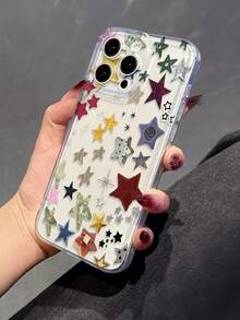 1 pièce Étui de téléphone minimaliste avec motif d'étoiles graffiti plein écran, mignon. Convient pour iPhone 16 Pro Max, 17/16/15/14 Plus, 13/12/11, Air et Séries - Multicolore - Voir 3
