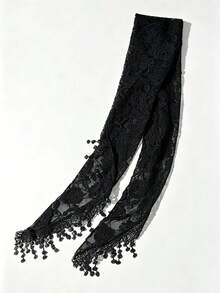 1件蕾絲刺繡三角頭巾穆斯林頭巾，透氣玫瑰鉤編雪紡髮帶，適合春夏，美學風格 - 彩色 - 查看 8