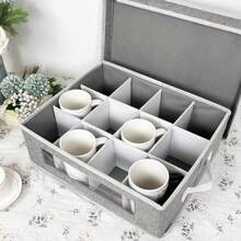 homyfort Caja para organizador contenedores porcelana con divisores para 12 café y té resistente y apilable - Gris - Ver 3