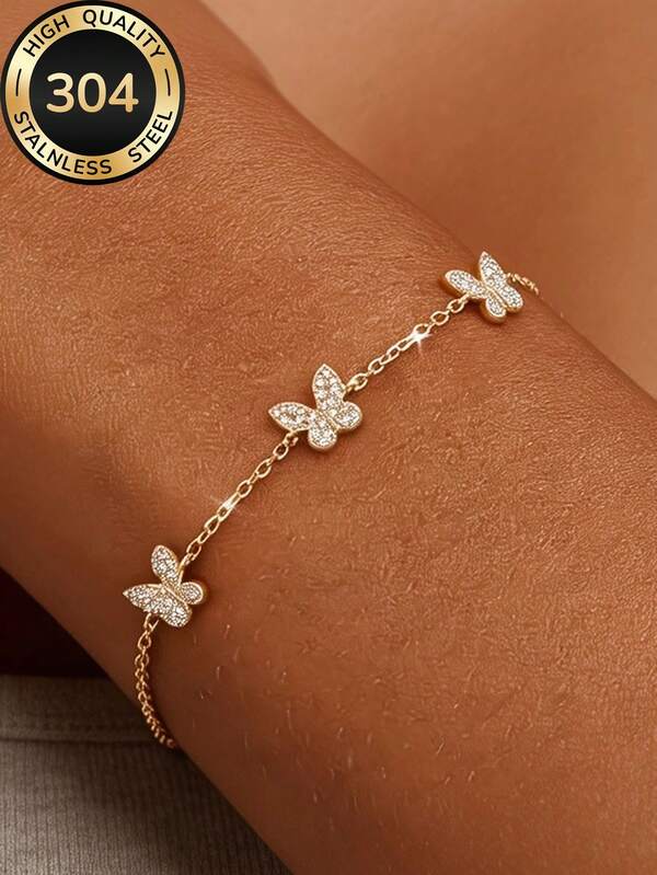 304 Edelstahl 18K vergoldetes Premium minimalistisches Schmetterlingsarmband, hypoallergenes wasserdichtes zartes Armband, glänzender hochwertiger Schmuck, Valentinstag Muttertag Geschenk