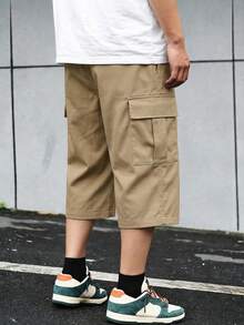 1件青少年男款街頭風前衛時尚休閒百搭舒適通勤學院風直筒七分褲 - 卡其色 - 查看 3
