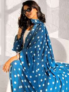 Bộ 1 món gồm khăn trùm đầu và áo choàng Abaya in họa tiết chấm bi, thiết kế cổ điển đa năng, phù hợp cho phụ nữ Hồi giáo mặc hàng ngày và cầu nguyện, thích hợp cho mọi mùa. - Nhiều màu - Xem 10