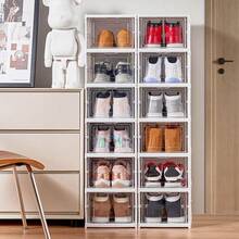 1 pieza Estantería de zapatos de plástico plegable sin necesidad de montaje, caja de almacenamiento de zapatos reforzada, caja de almacenamiento de zapatos transparente, armario de zapatos móvil - Multicolor - Ver 7