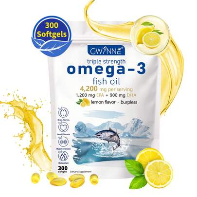 Gwynne Omega 3 Premium 4200mg,bacalao De Aguas Profundas Del Ártico Noruego,que Contienen 1200mg Epa Y 900mg Dha Suplementos Alimentarios Para Apoyar La Salud Física De Mujere Y Hombre 300 Cápsulas