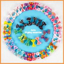 Chenkou Craft 50pcs/25pairs New Dog Hair Bows with Clips Pet Grooming Products Mix Colors Varies Patterns Pet Hair Bows Dog Accessories - Clip 50 - Ver 3