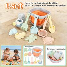 11 pezzi Set divertente per bambini di secchio e setaccio pieghevoli, secchio portatile e pieghevole per spiaggia, sabbia, giochi d'acqua - Multicolore - Visualizzare 10