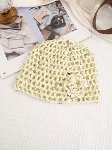 1 chiếc mũ len beanie dệt kim đục lỗ đính sequin hoa màu be phong cách thời trang đường phố thanh lịch cao cấp - Nhiều màu - Xem 2
